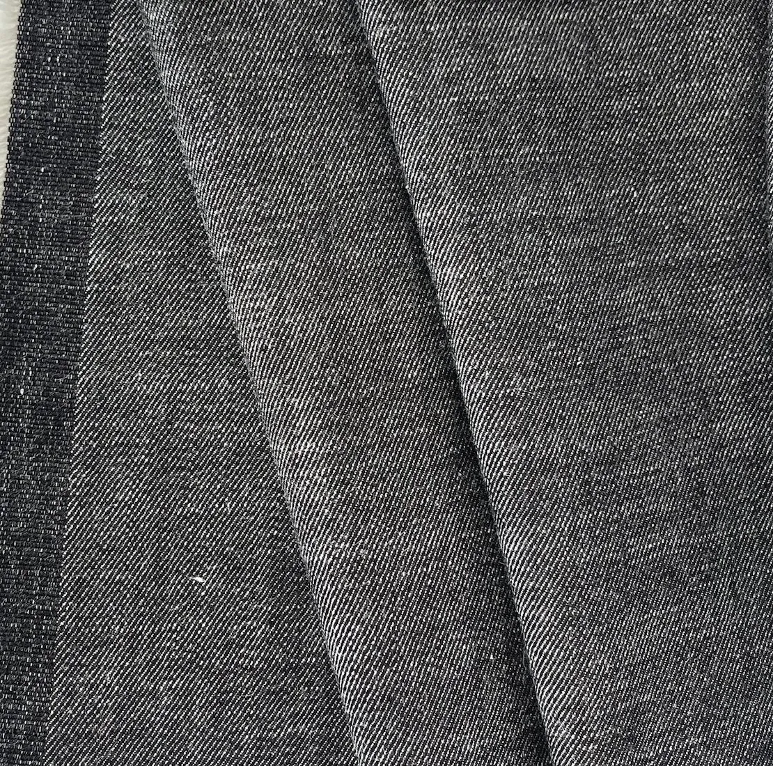 13 Oz Obsidian Black Tweedy Stretch Cotton Denim Twill (Made in Italy)