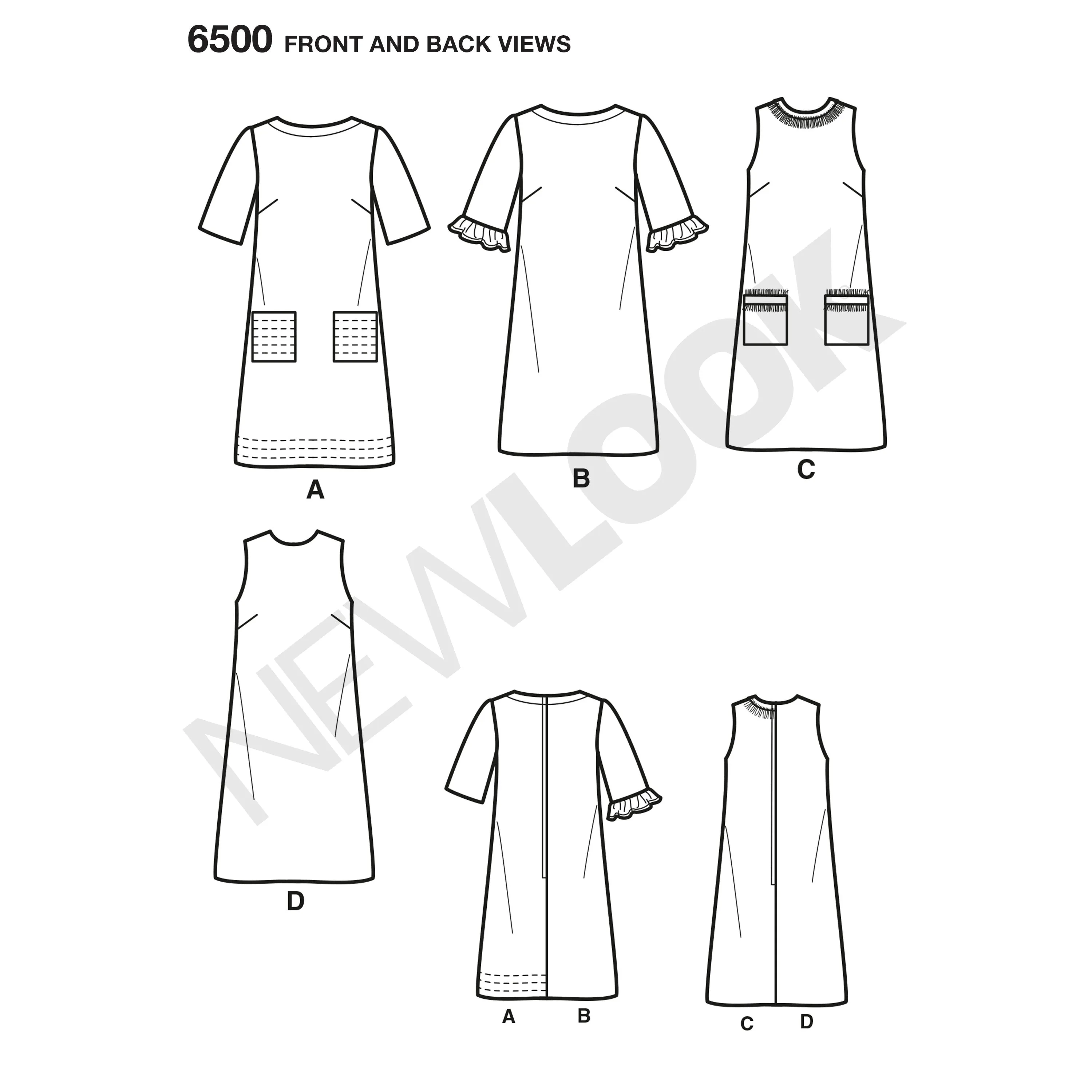 6500 New Look Pattern 6500 Misses Dress with Neckline, Sleeve, and Pocket Variations