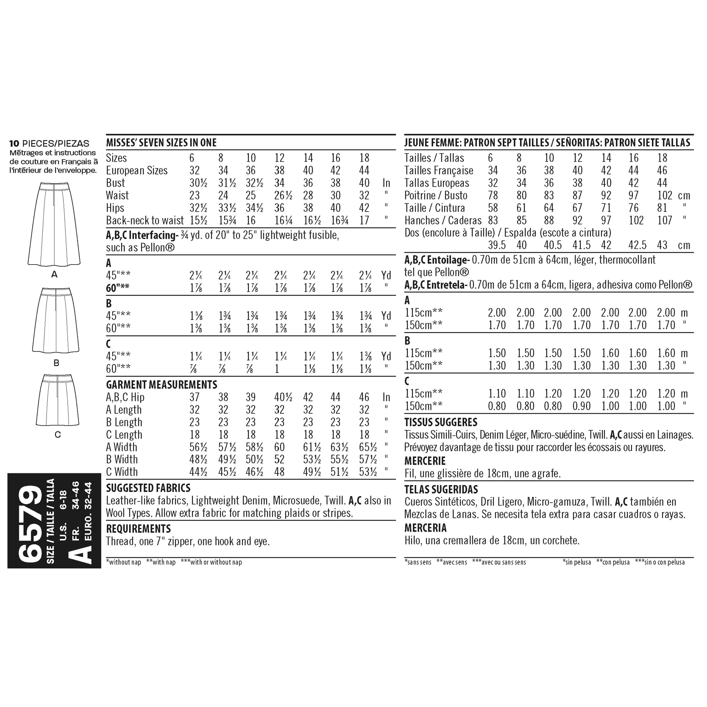 6579 New Look Pattern 6579 Misses' Skirts