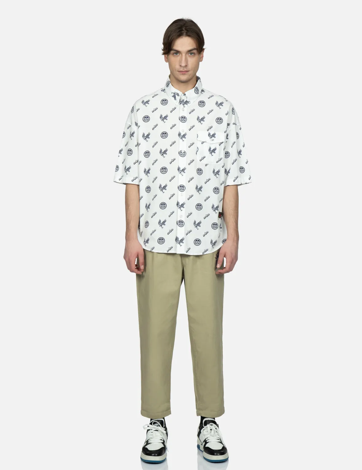 Allover Kamon and Eagle Print Shirt