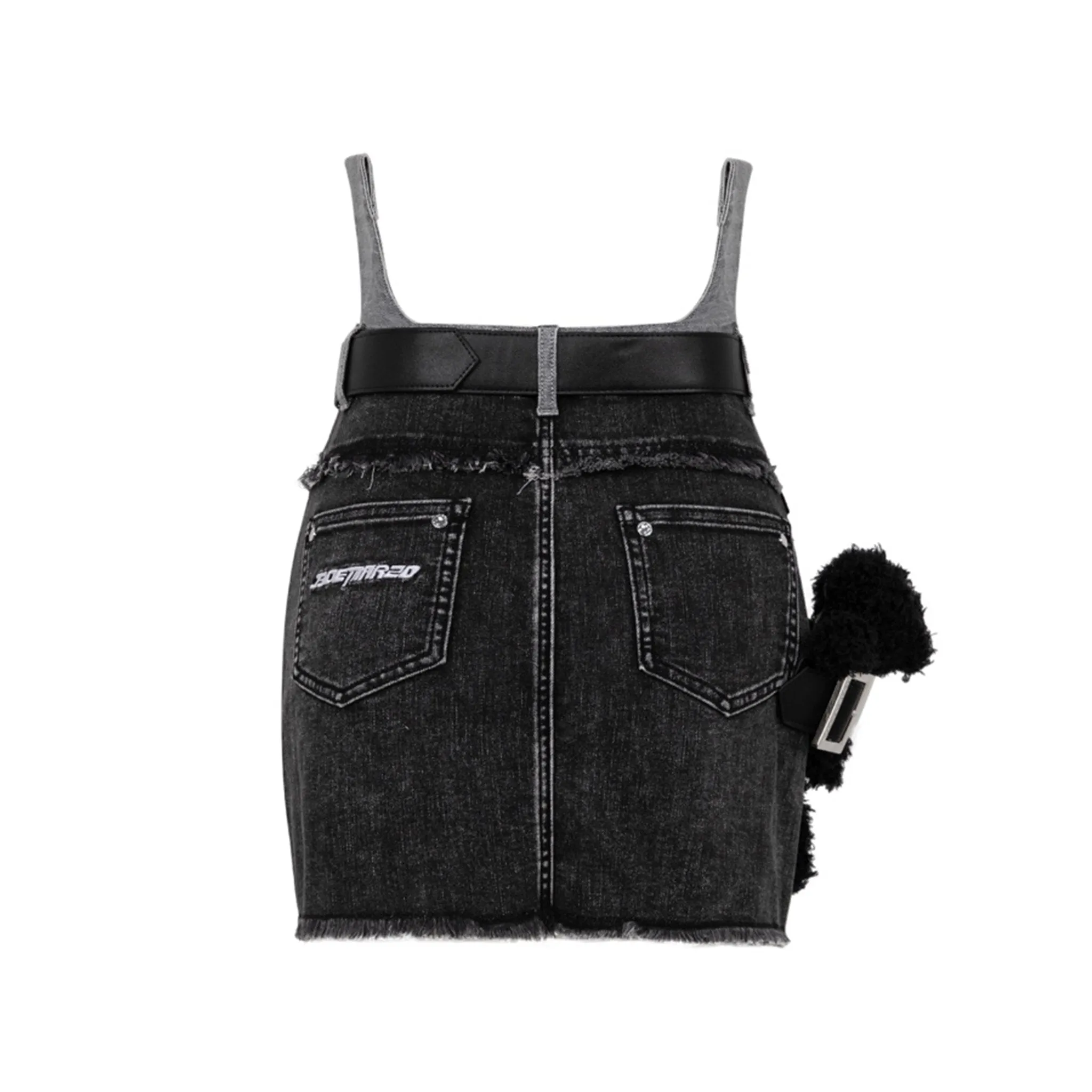 Bear Belt Denim Skirt in Black