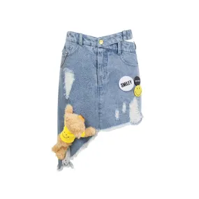 Bear Tear-up Denim Skirt in Blue