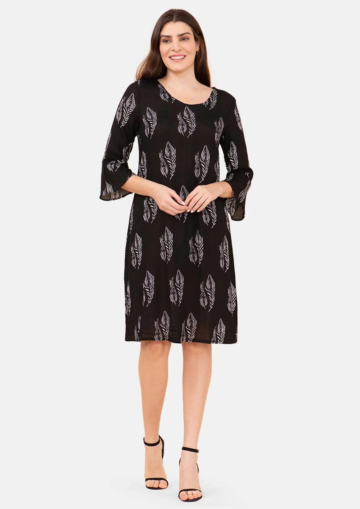 Bell Sleeves Leafy Shift Dress