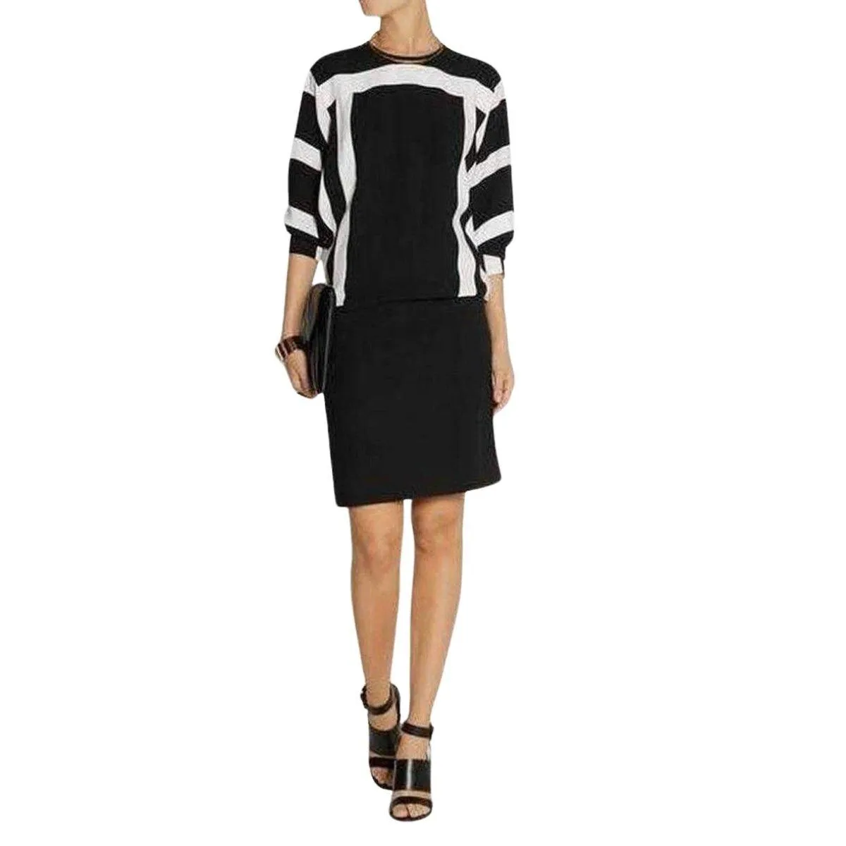 Black and White Monocrome Crepe Shift Dress