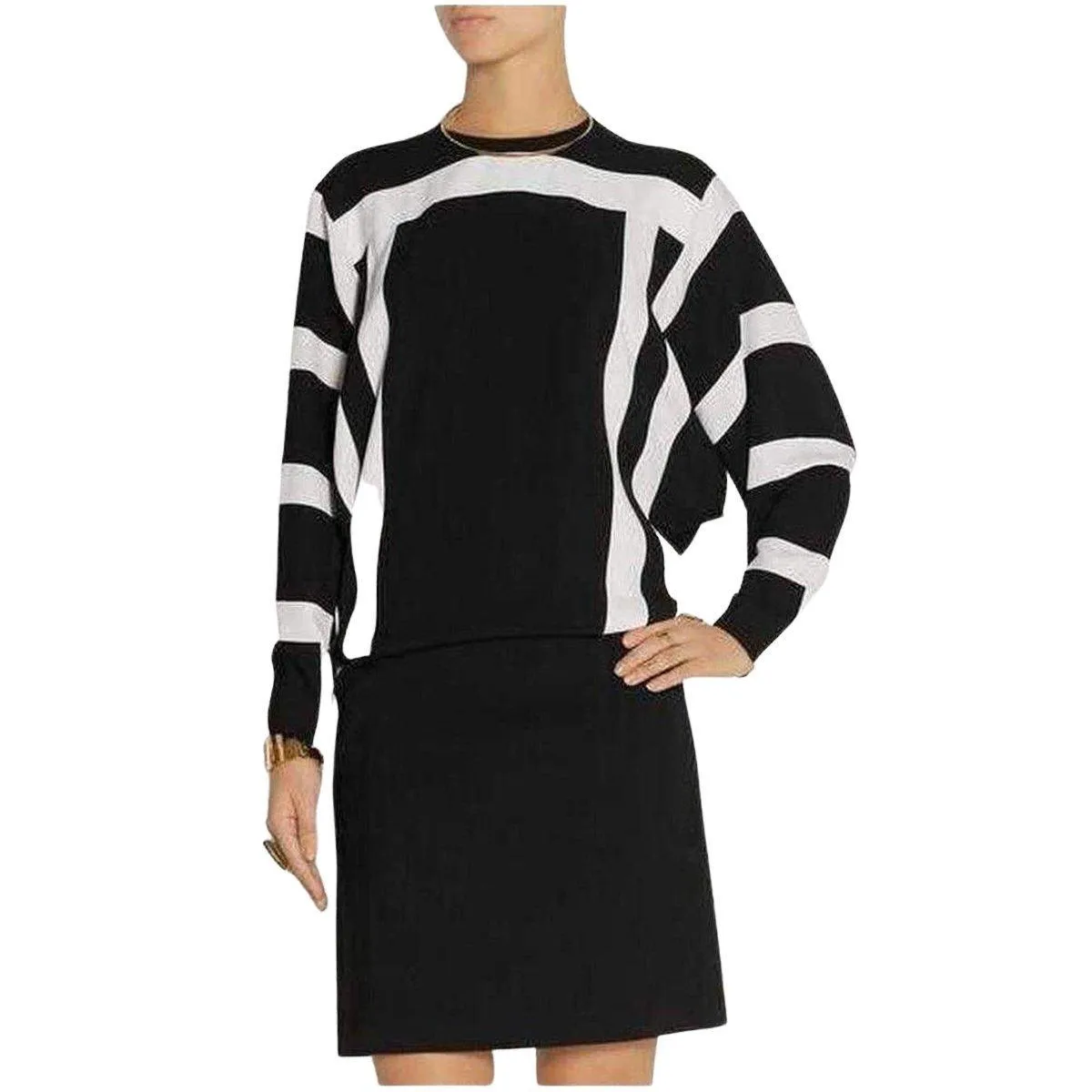 Black and White Monocrome Crepe Shift Dress