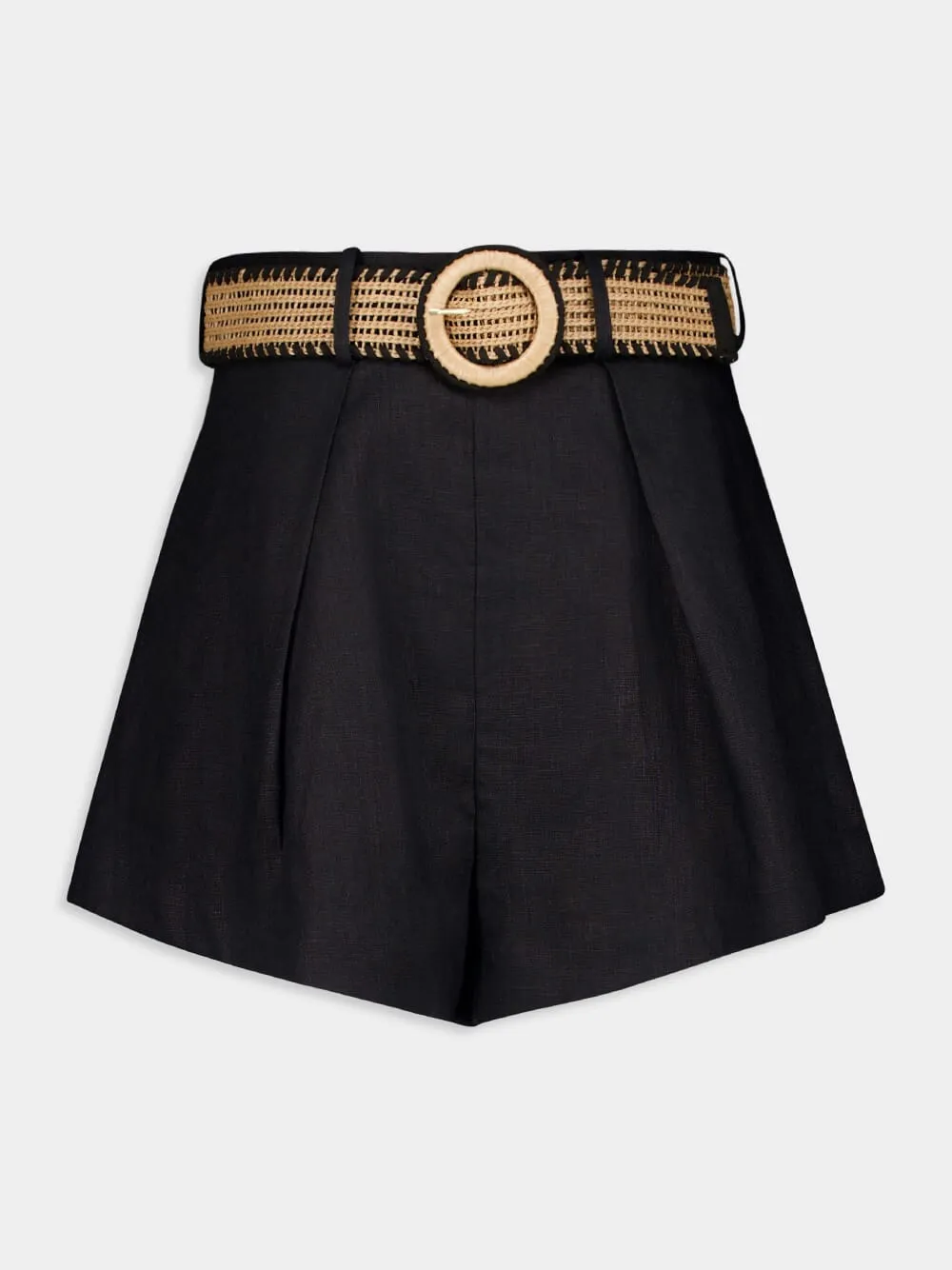 Black High-Waisted Linen Shorts