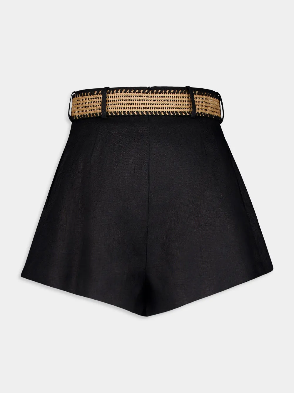 Black High-Waisted Linen Shorts