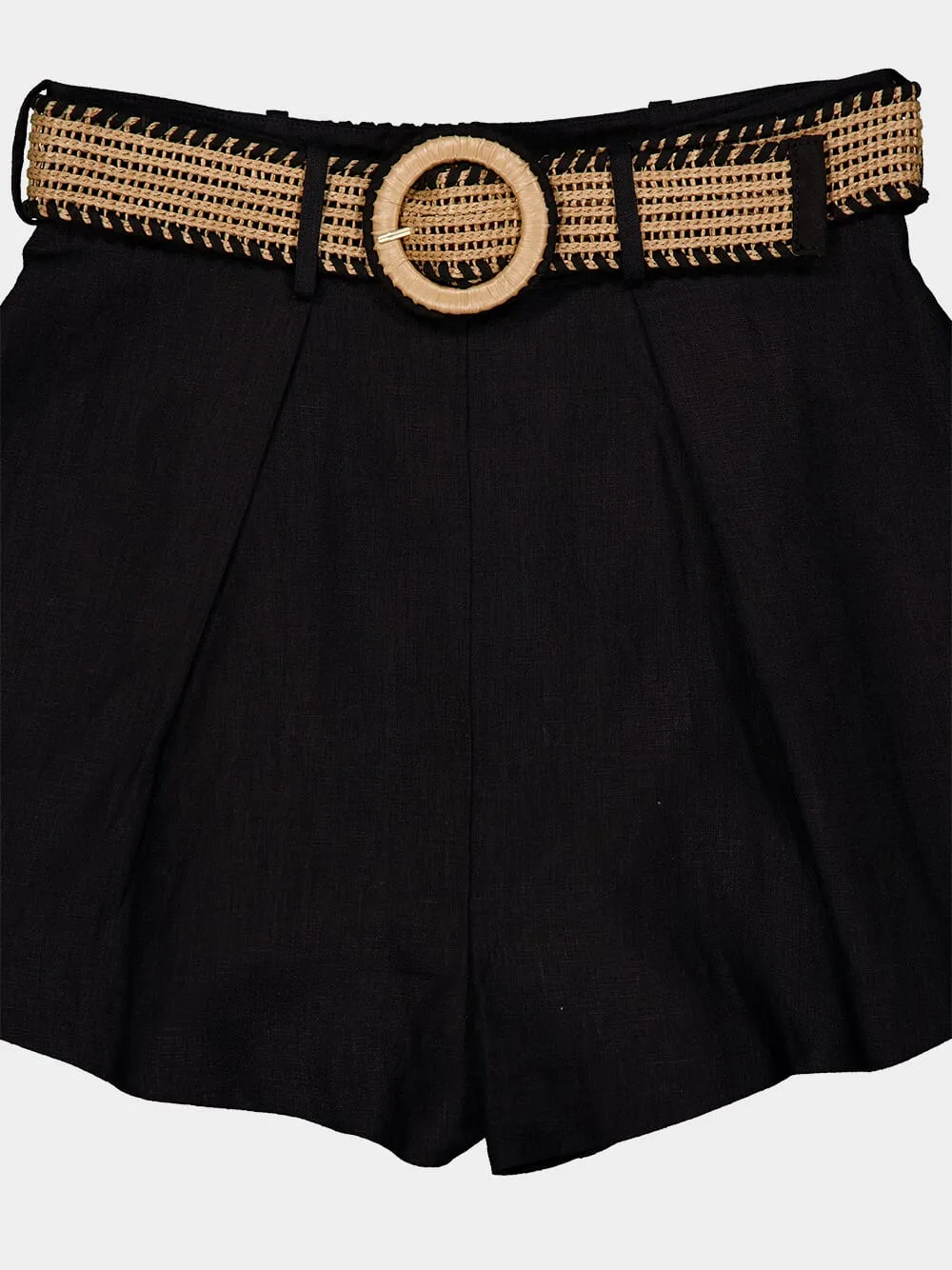 Black High-Waisted Linen Shorts