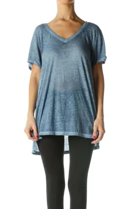 Blue Dyed V-Neck Soft T-Shirt