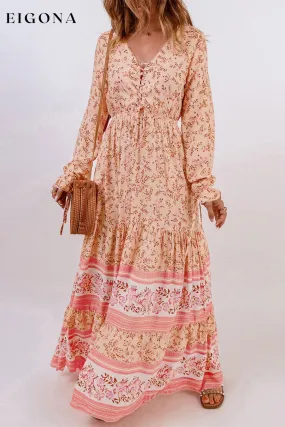 Bohemian Lace-Up Long Sleeve Maxi Dress