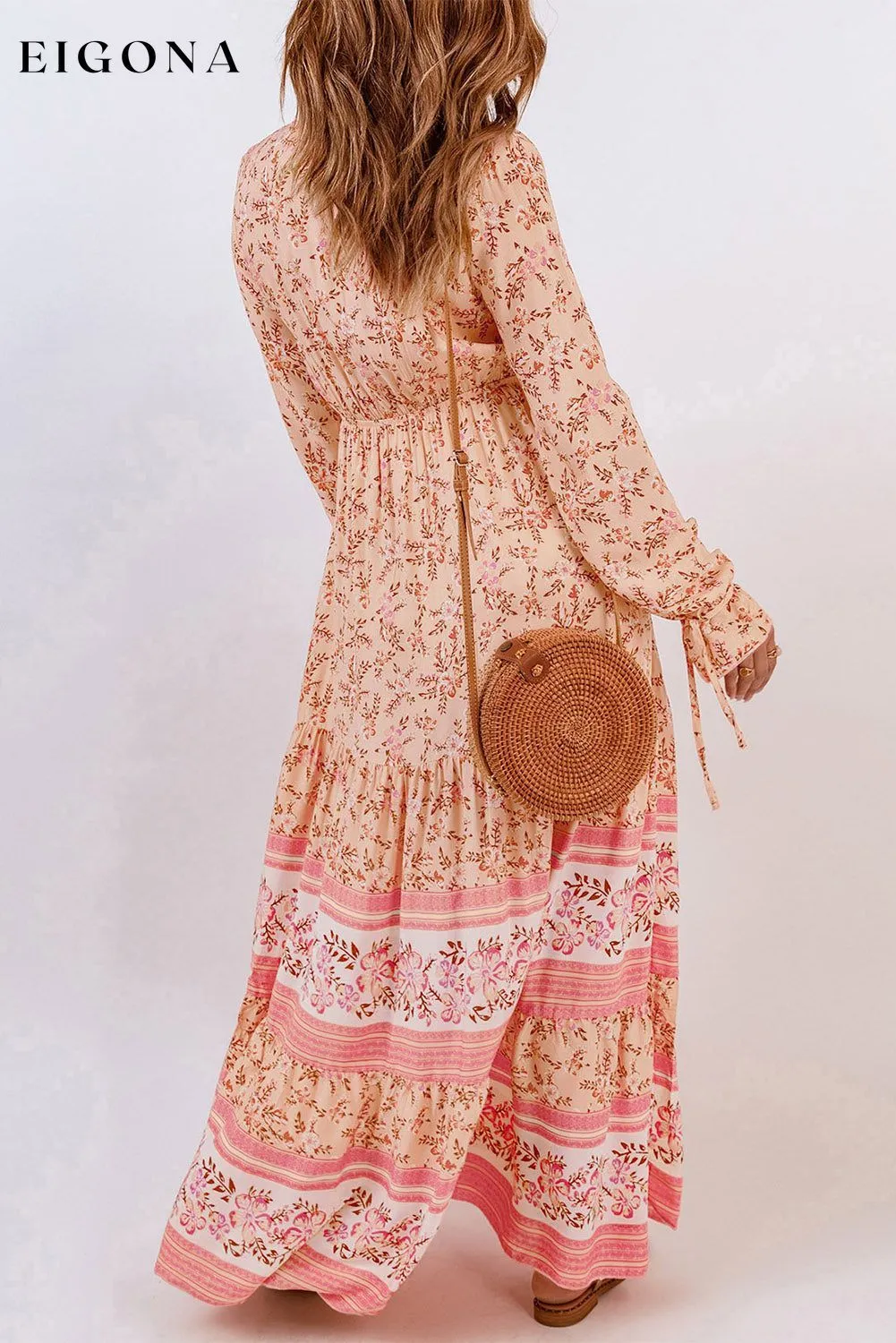 Bohemian Lace-Up Long Sleeve Maxi Dress