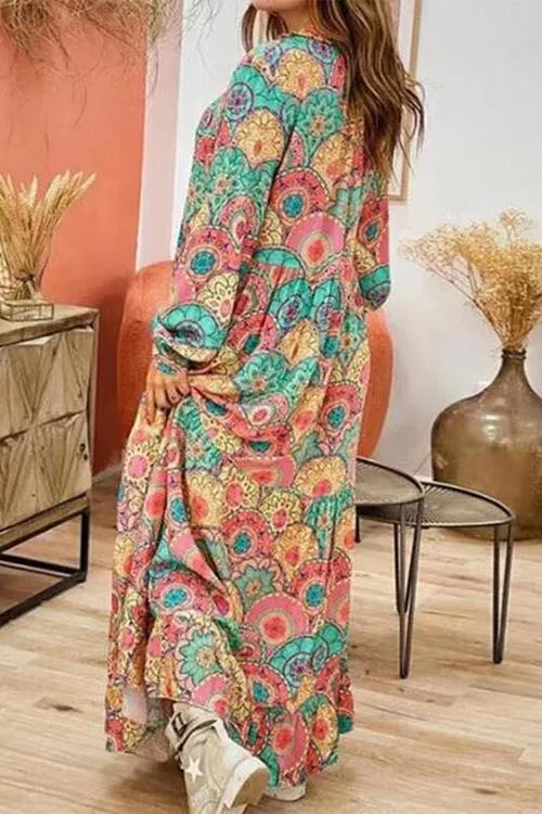 Boho Print Long Sleeve Maxi Dress