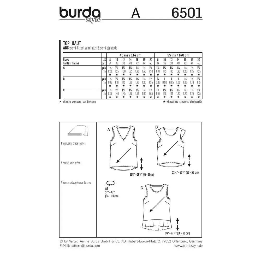 BURDA - 6501 Ladies Top