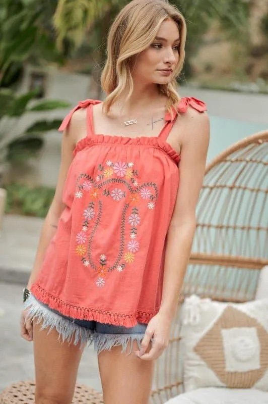 Casual Fun Embroidered Tank Top