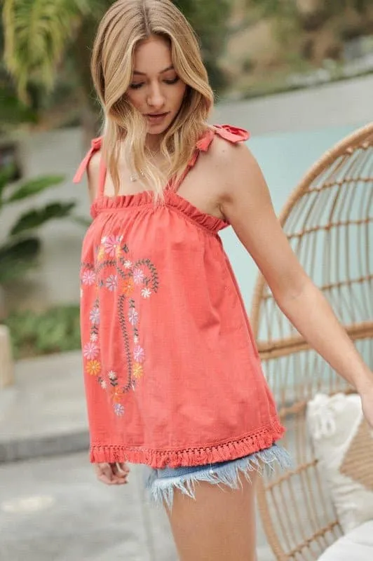 Casual Fun Embroidered Tank Top