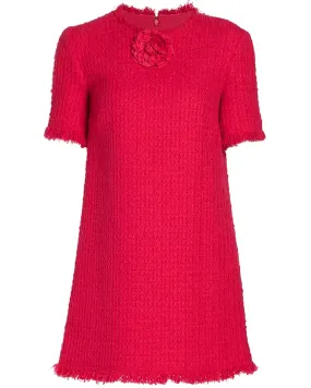 Cerise Jewel Neck Tweed Shift Dress