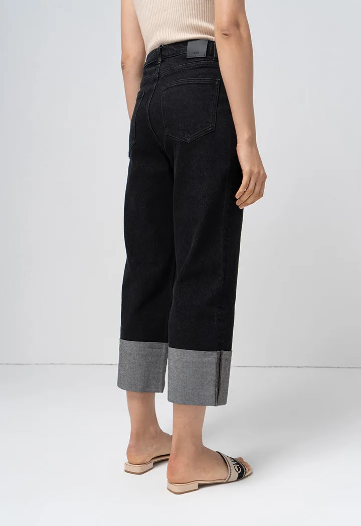 Choice Folded Wide Legs Denim Trouser Black