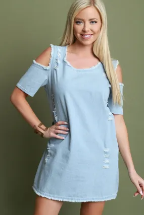 Cold Shoulder Shift Denim Dress