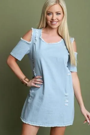 Cold Shoulder Shift Denim Dress