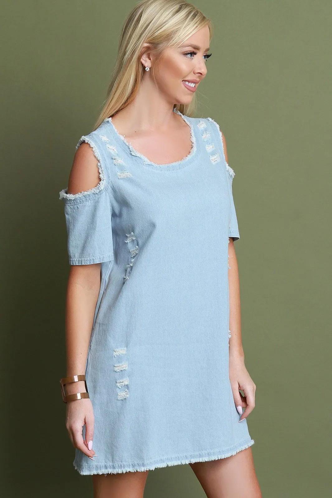 Cold Shoulder Shift Denim Dress