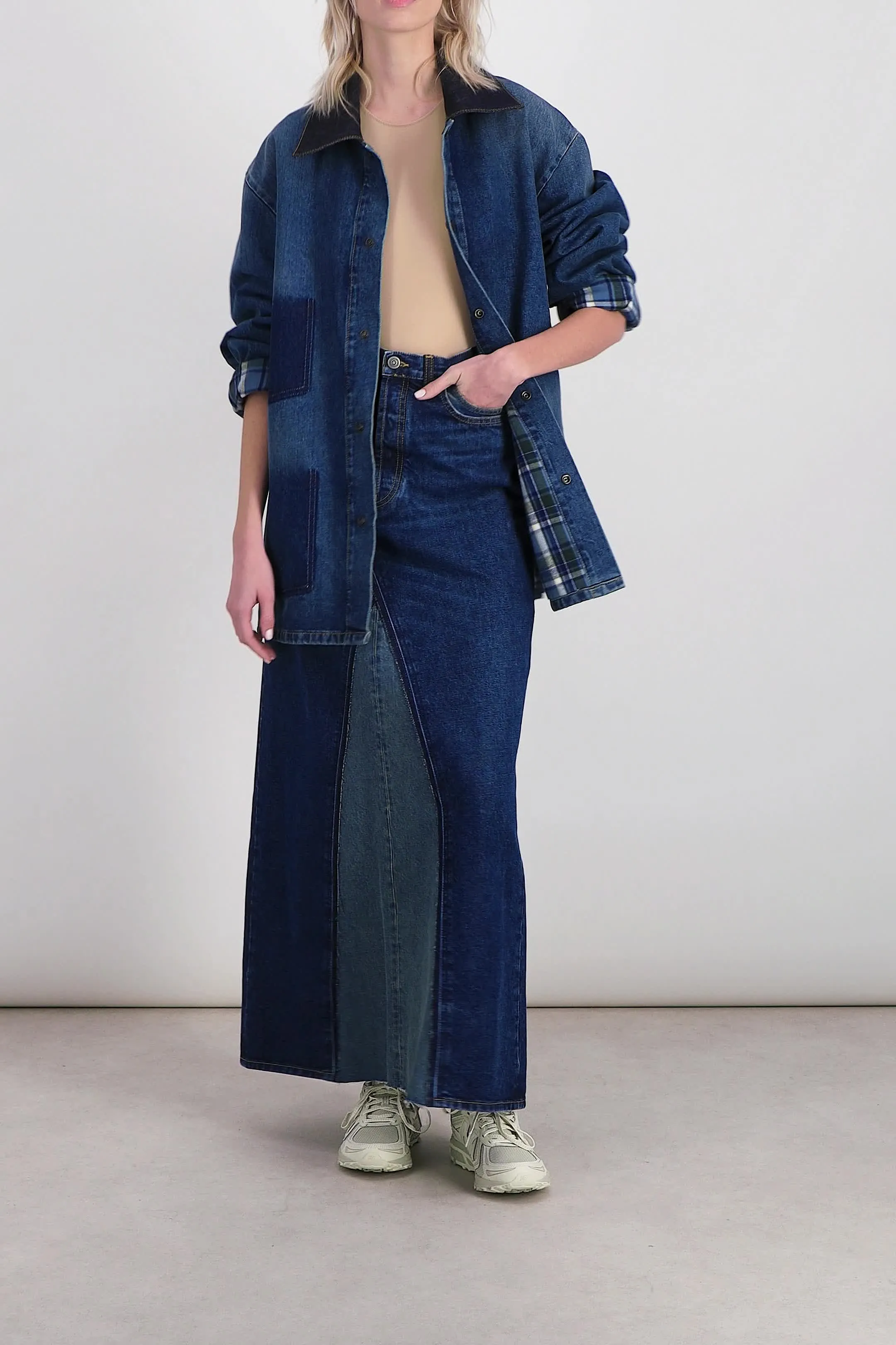 Combo denim maxi jeans skirt