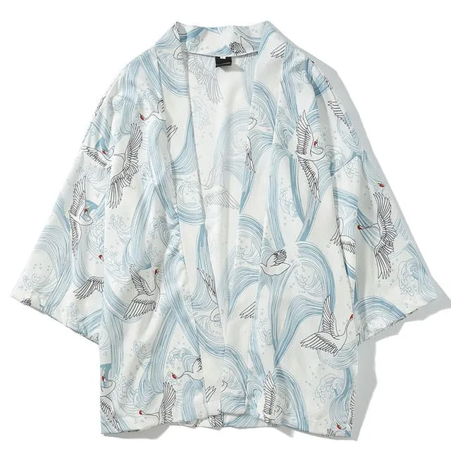 Crane Printed Harajuku Kimono Tees