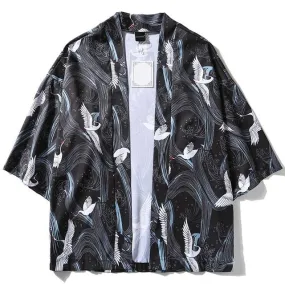 Crane Printed Harajuku Kimono Tees