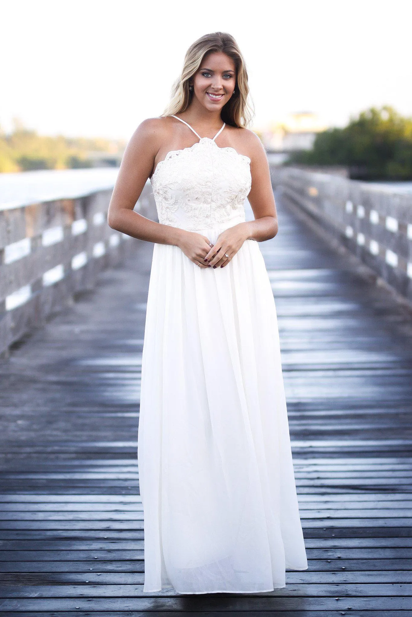 Cream Maxi Dress with Embroidered Top