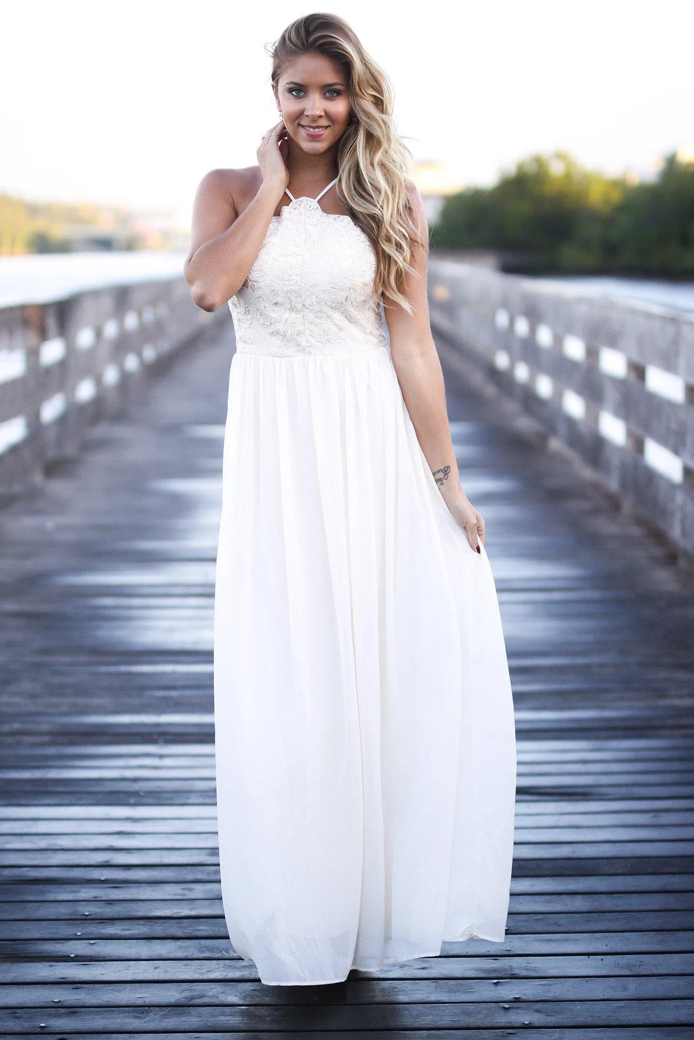 Cream Maxi Dress with Embroidered Top