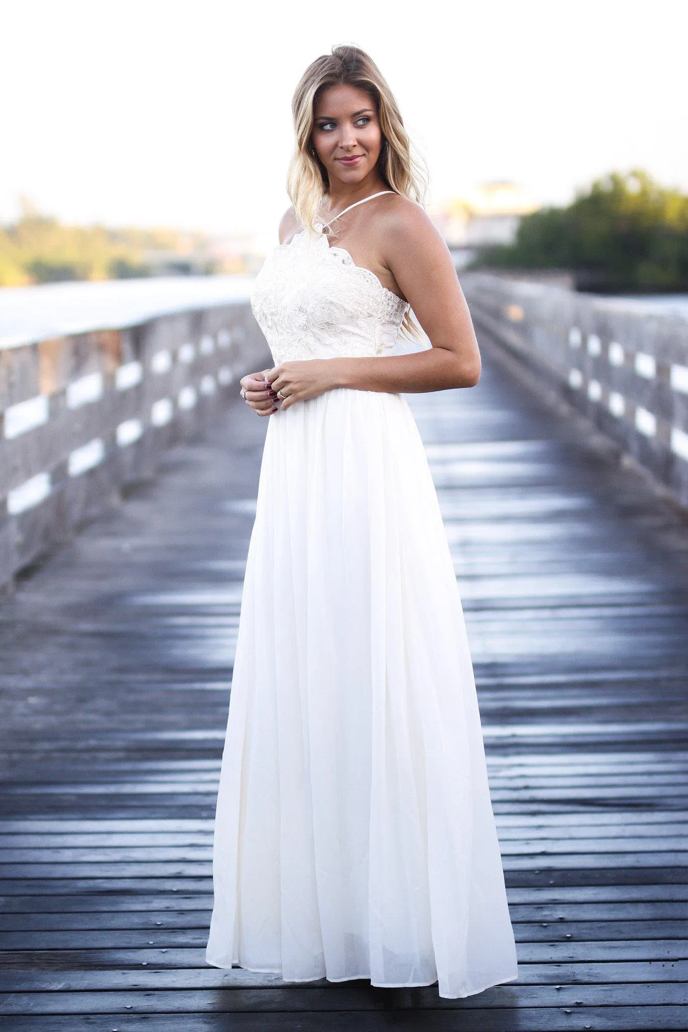 Cream Maxi Dress with Embroidered Top