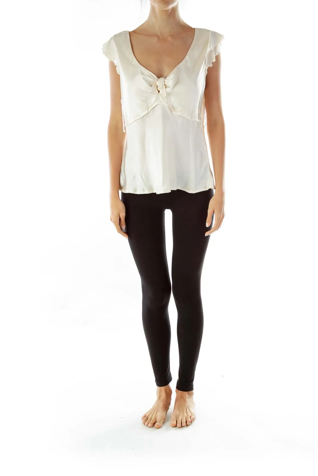 Cream Silk V-Neck Blouse