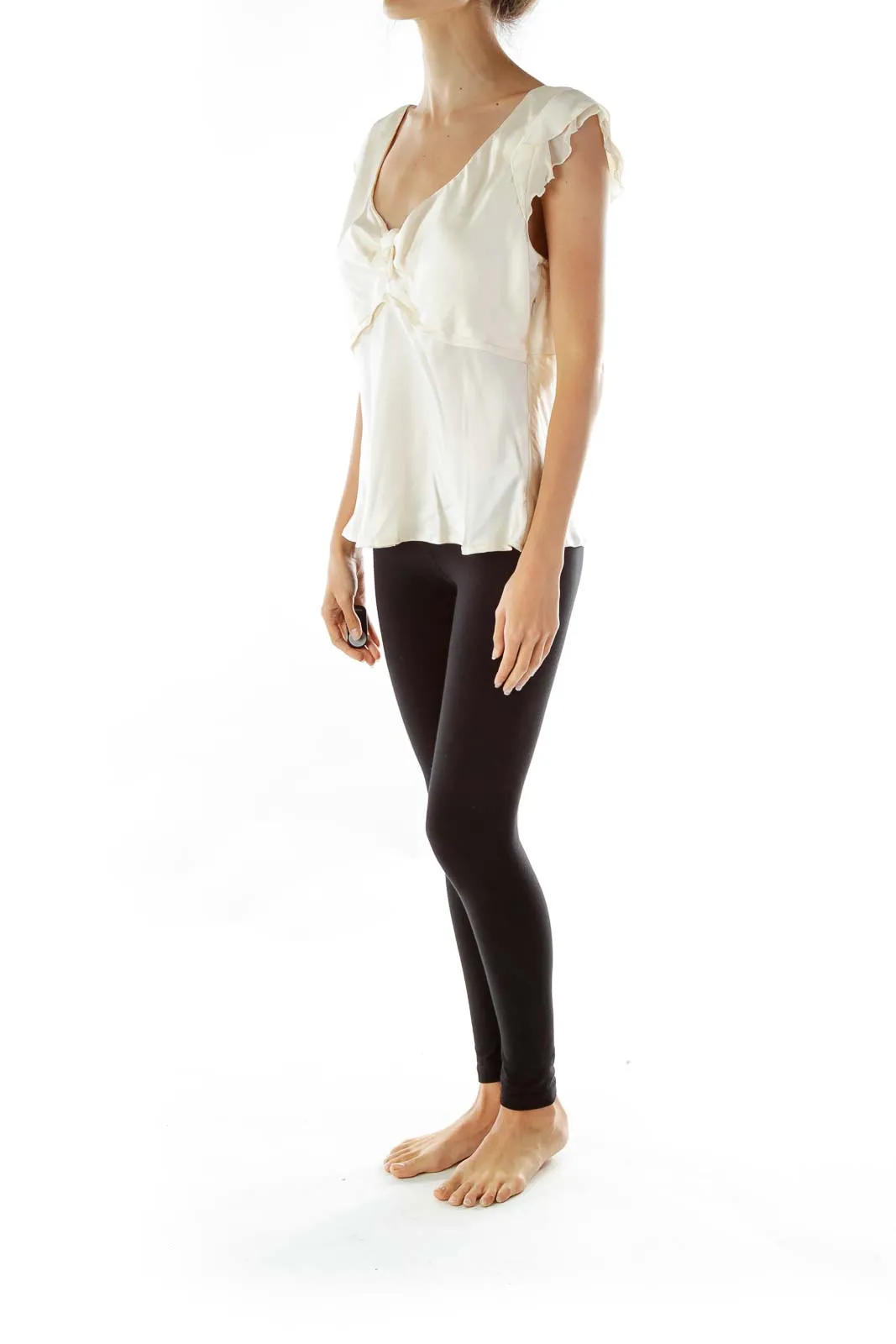 Cream Silk V-Neck Blouse