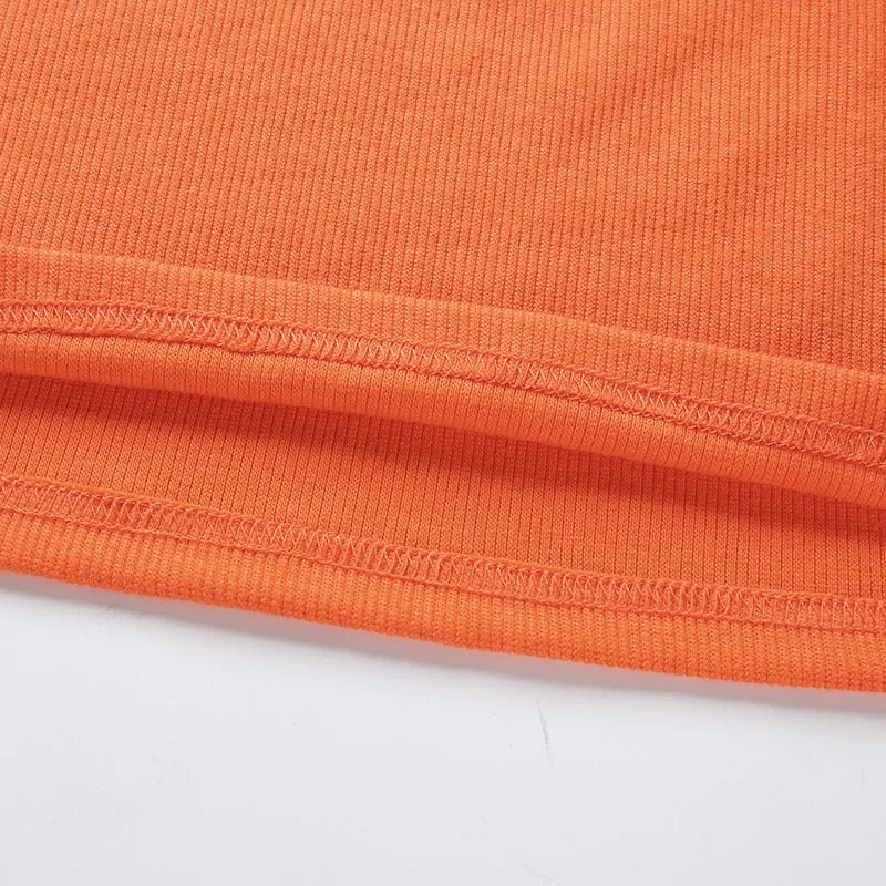 Crop Top Orange Sexy Korean Fashion Knitted Turtleneck Long Sleeve