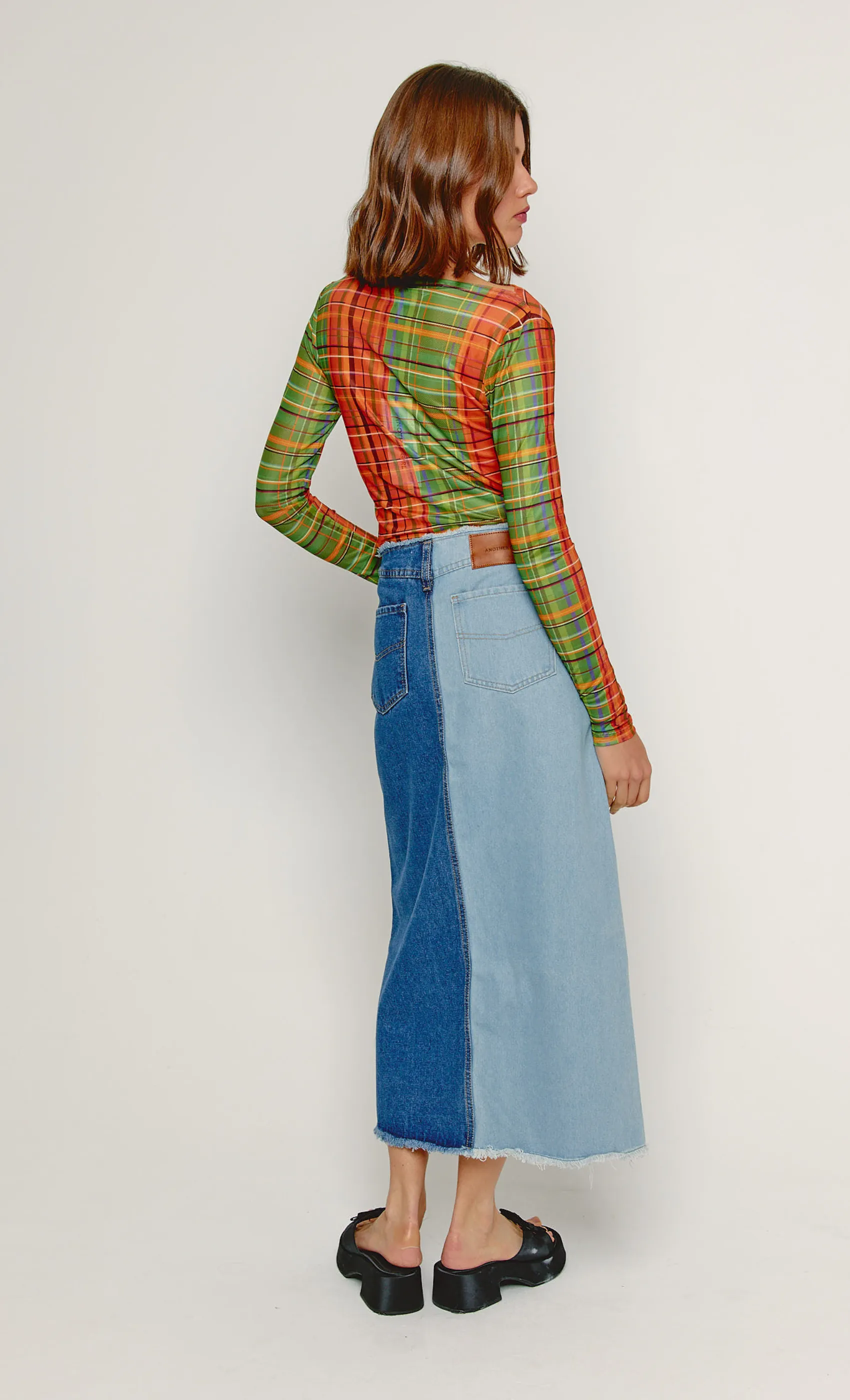 CYNA PANEL DENIM MAXI SKIRT