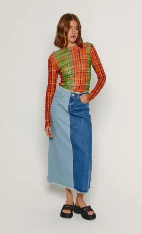 CYNA PANEL DENIM MAXI SKIRT