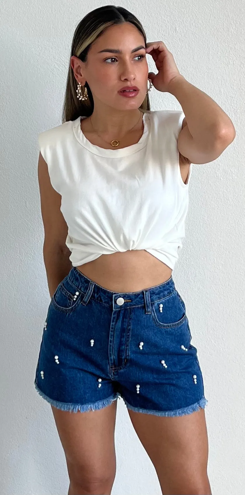 Dreamy Girl Pearl Denim Shorts