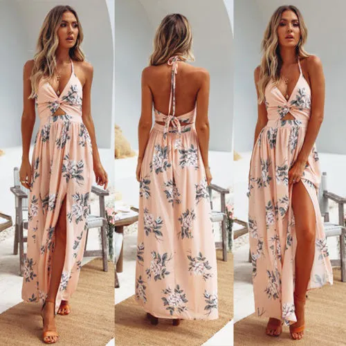 Elegant V-neck Split Sleeveless Maxi Dress