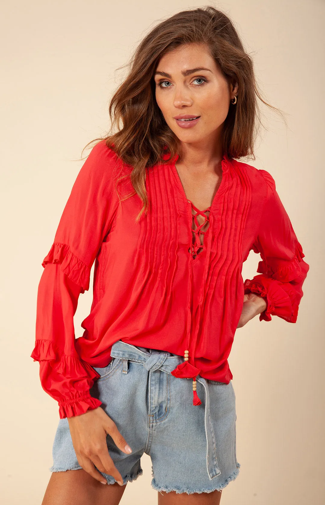 Emilia Solid Laceup Top