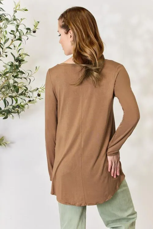 Full Size Long Sleeve V-Neck Top