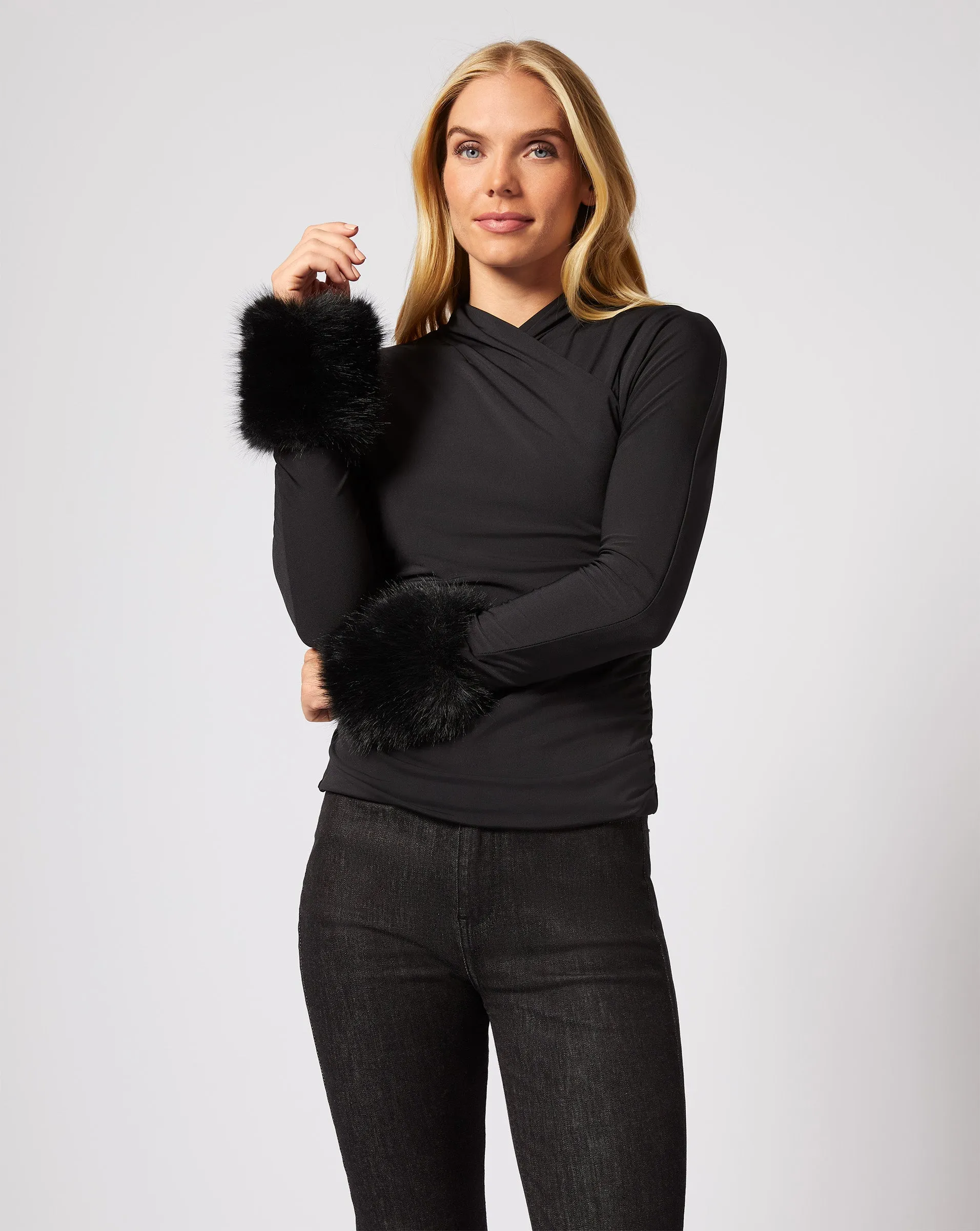 Gigi  Wrap Front Faux Fur Top