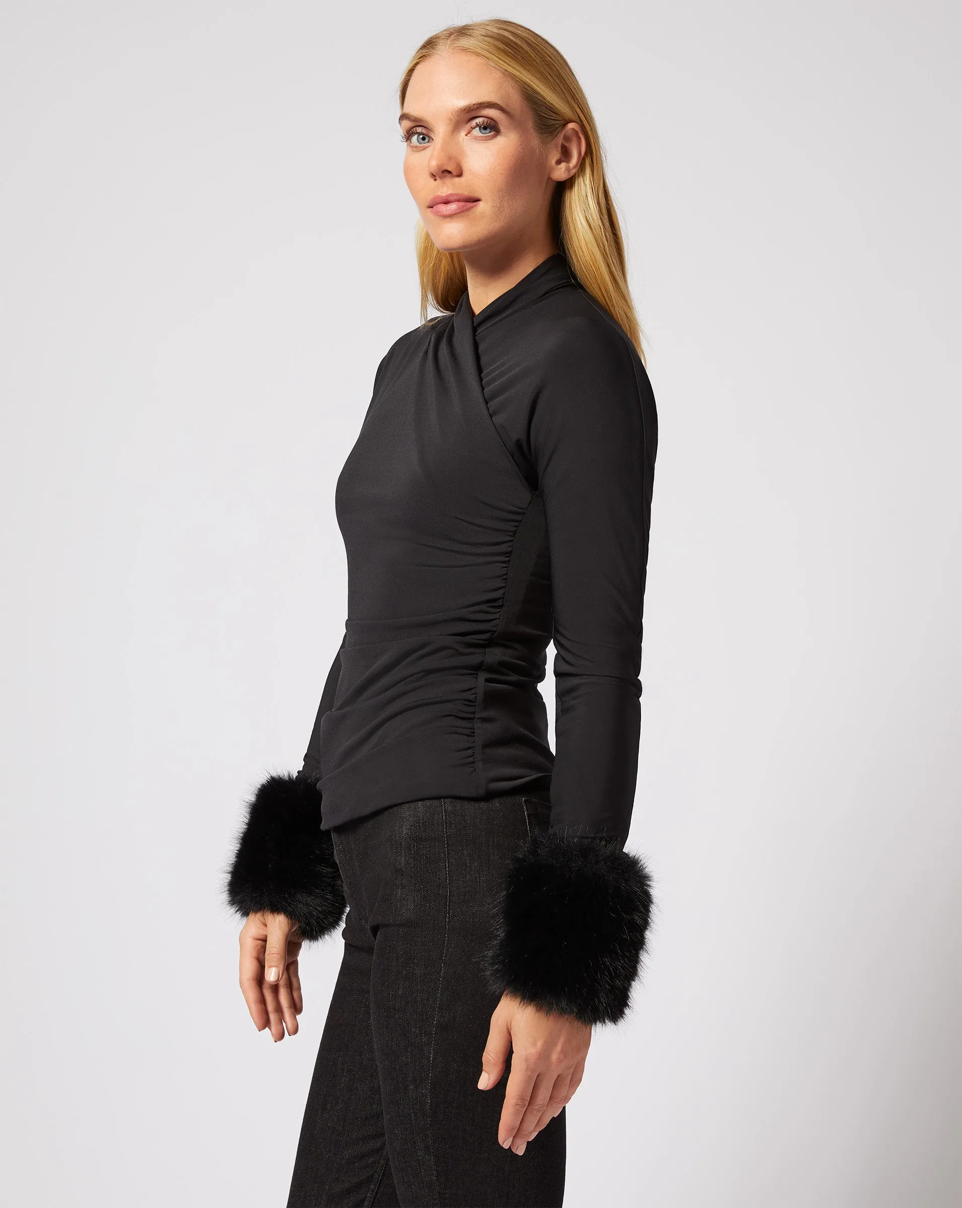 Gigi  Wrap Front Faux Fur Top