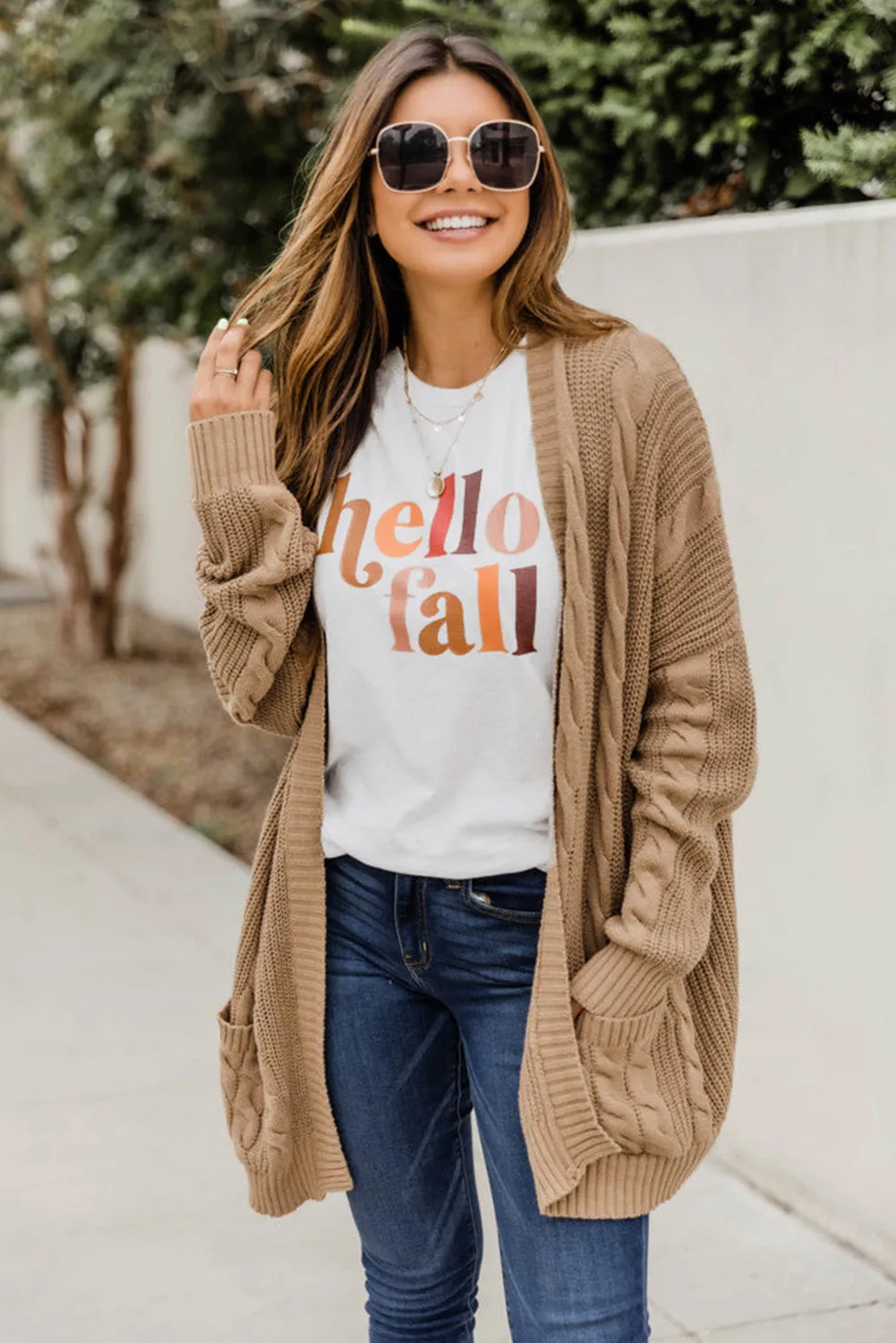 Hello Fall Letter Print Crew Neck Graphic Tee