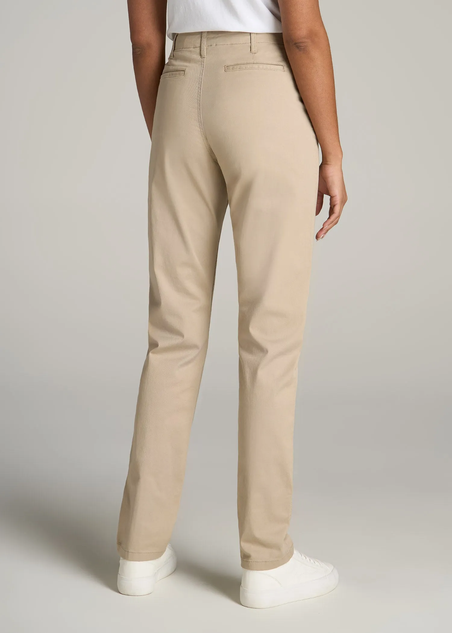 High Rise Tapered Chino Pants for Tall Women in Light Khaki