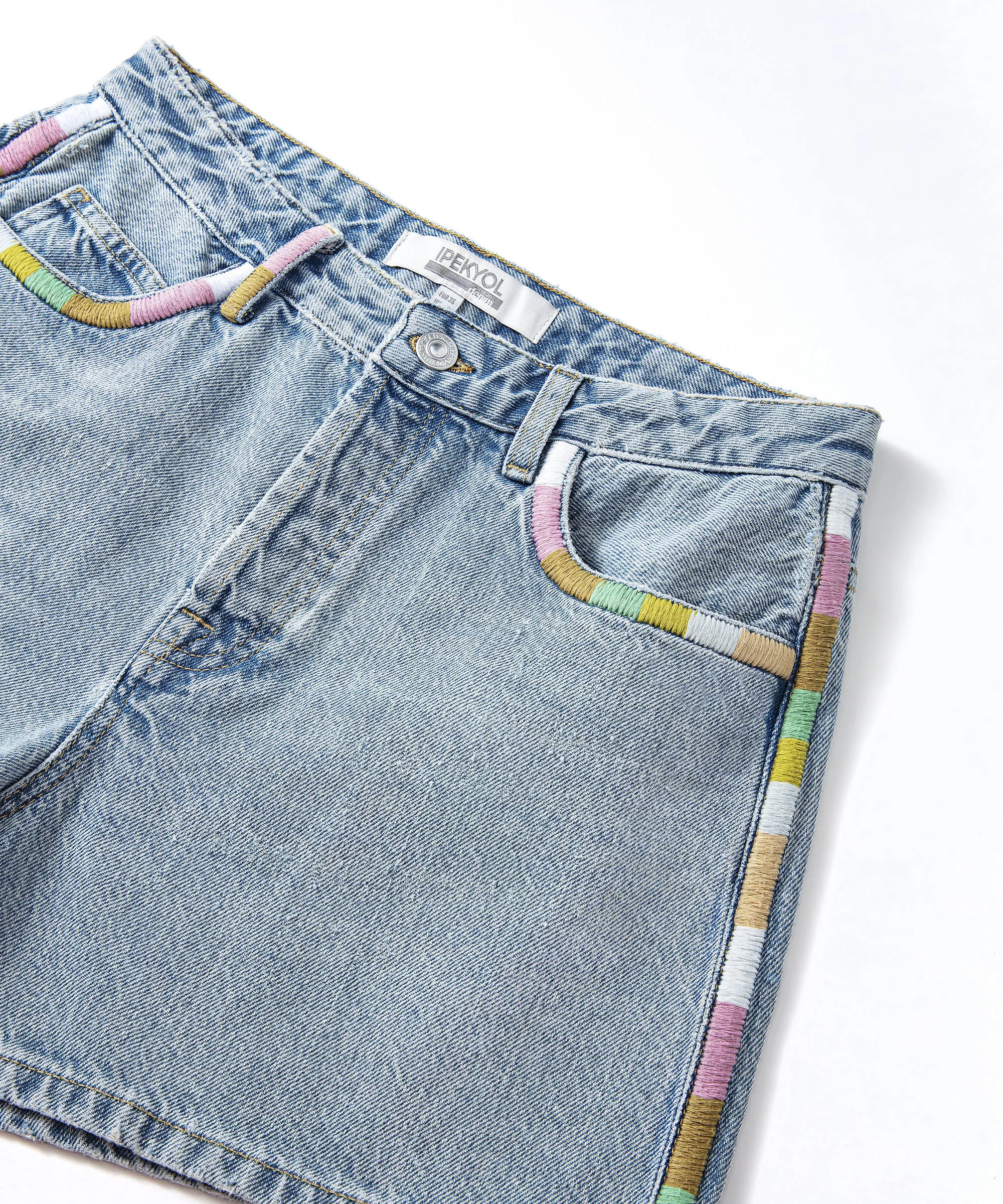 Ipekyol Denim Shorts With Colorful Embroidery Light Indigo