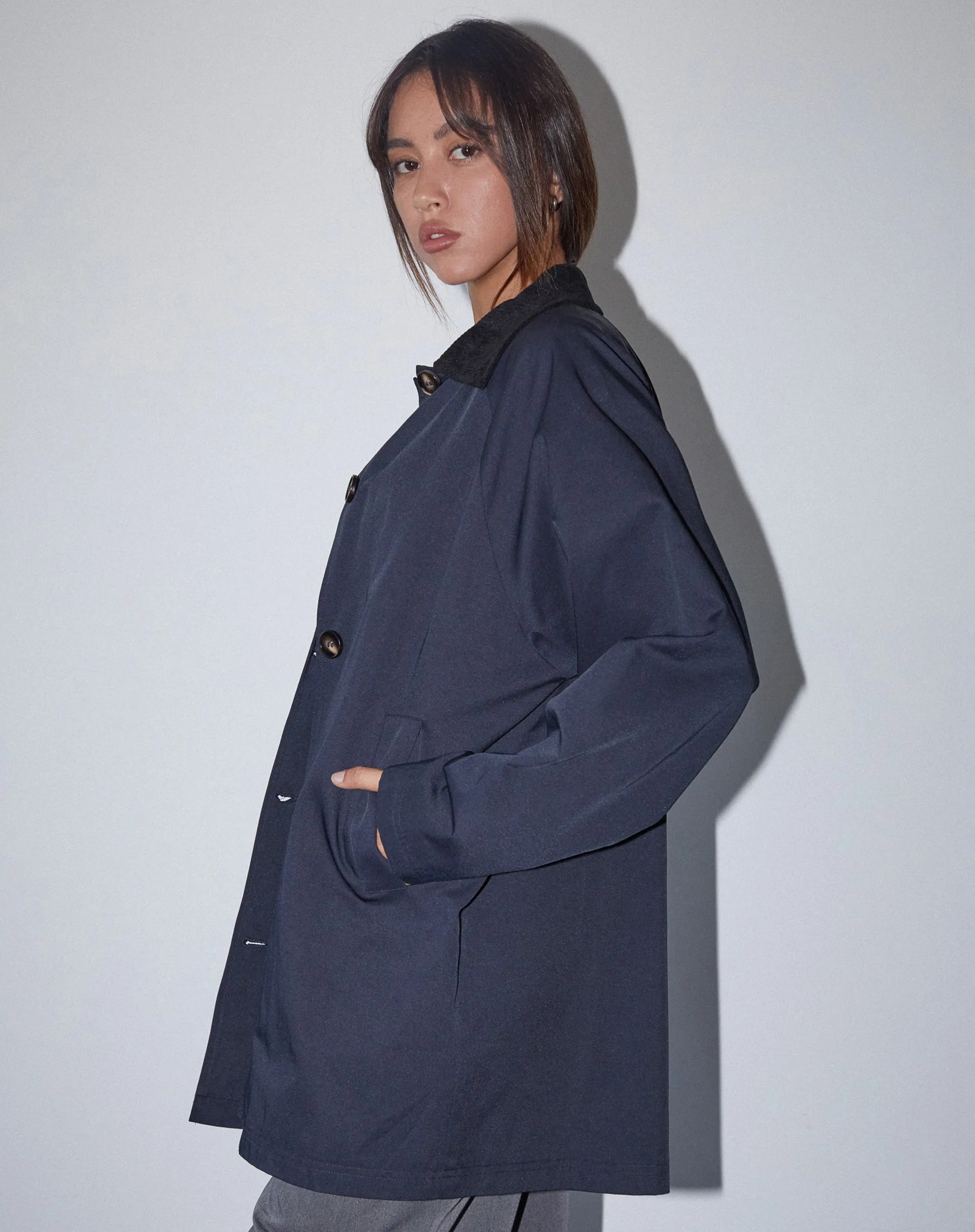 Izora Short Trench Coat in Navy