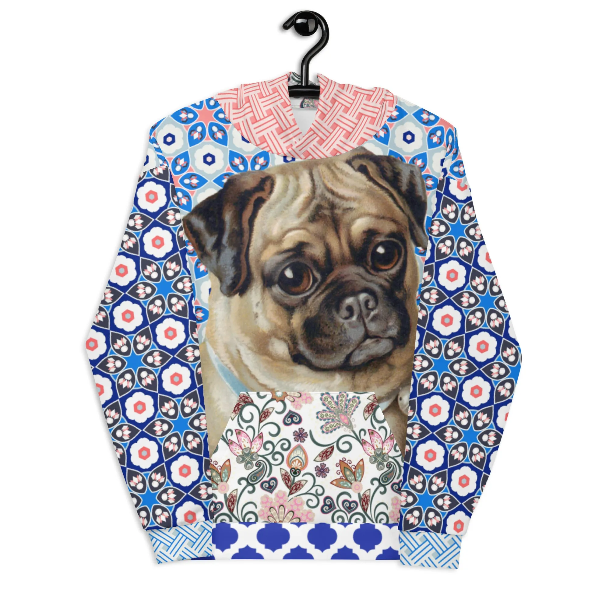 Jingle Pug Nordic Blue Snowflake Unisex Hoody