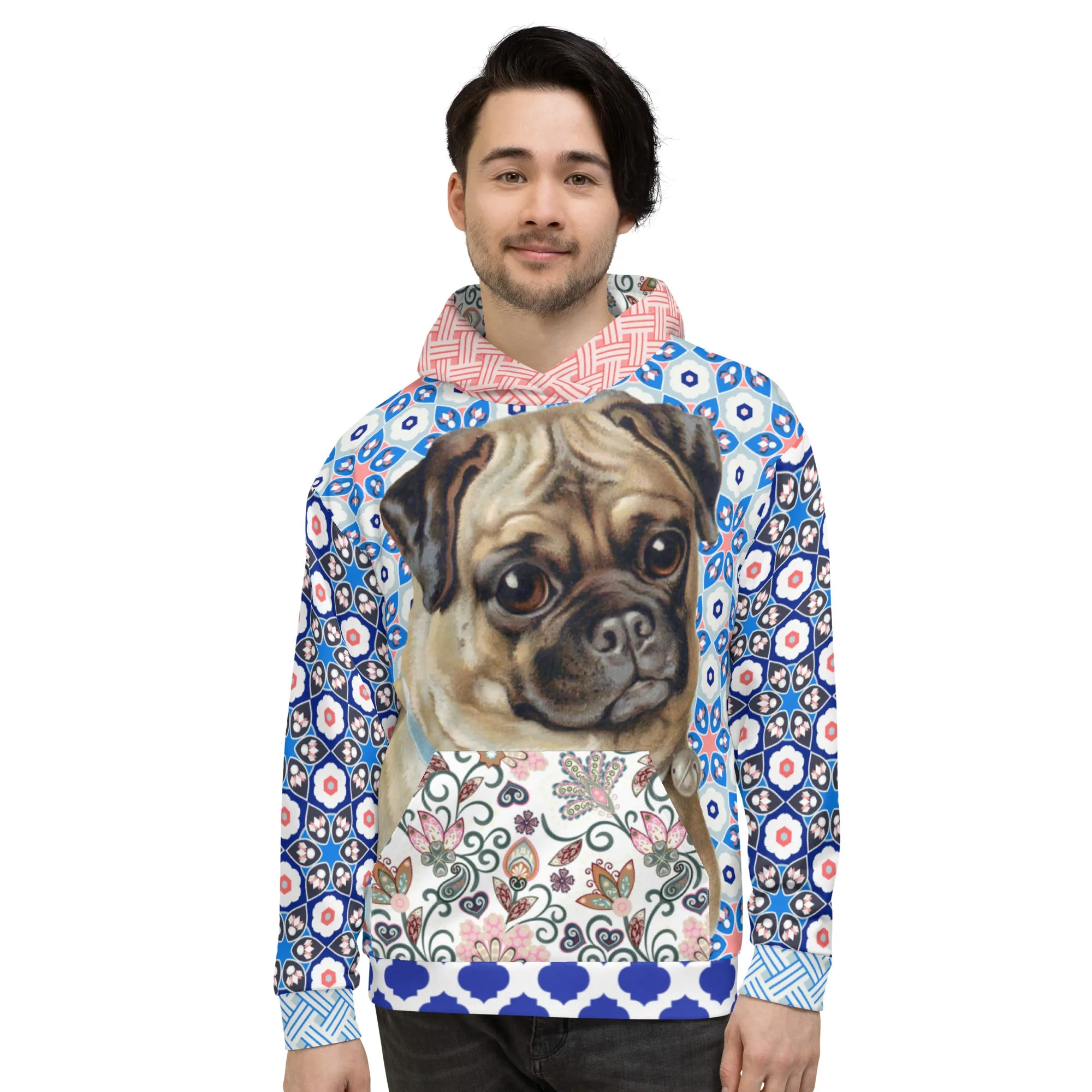 Jingle Pug Nordic Blue Snowflake Unisex Hoody