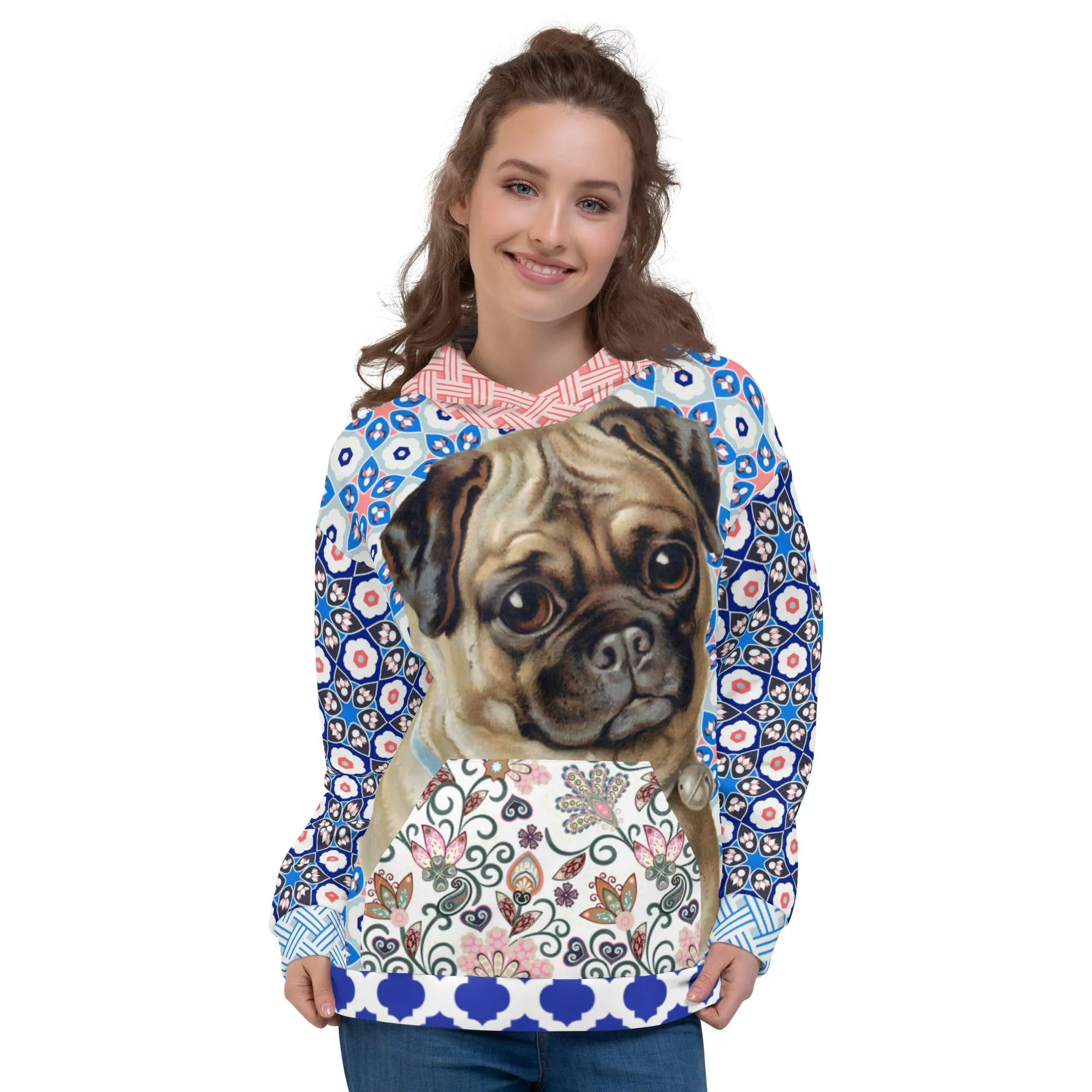 Jingle Pug Nordic Blue Snowflake Unisex Hoody