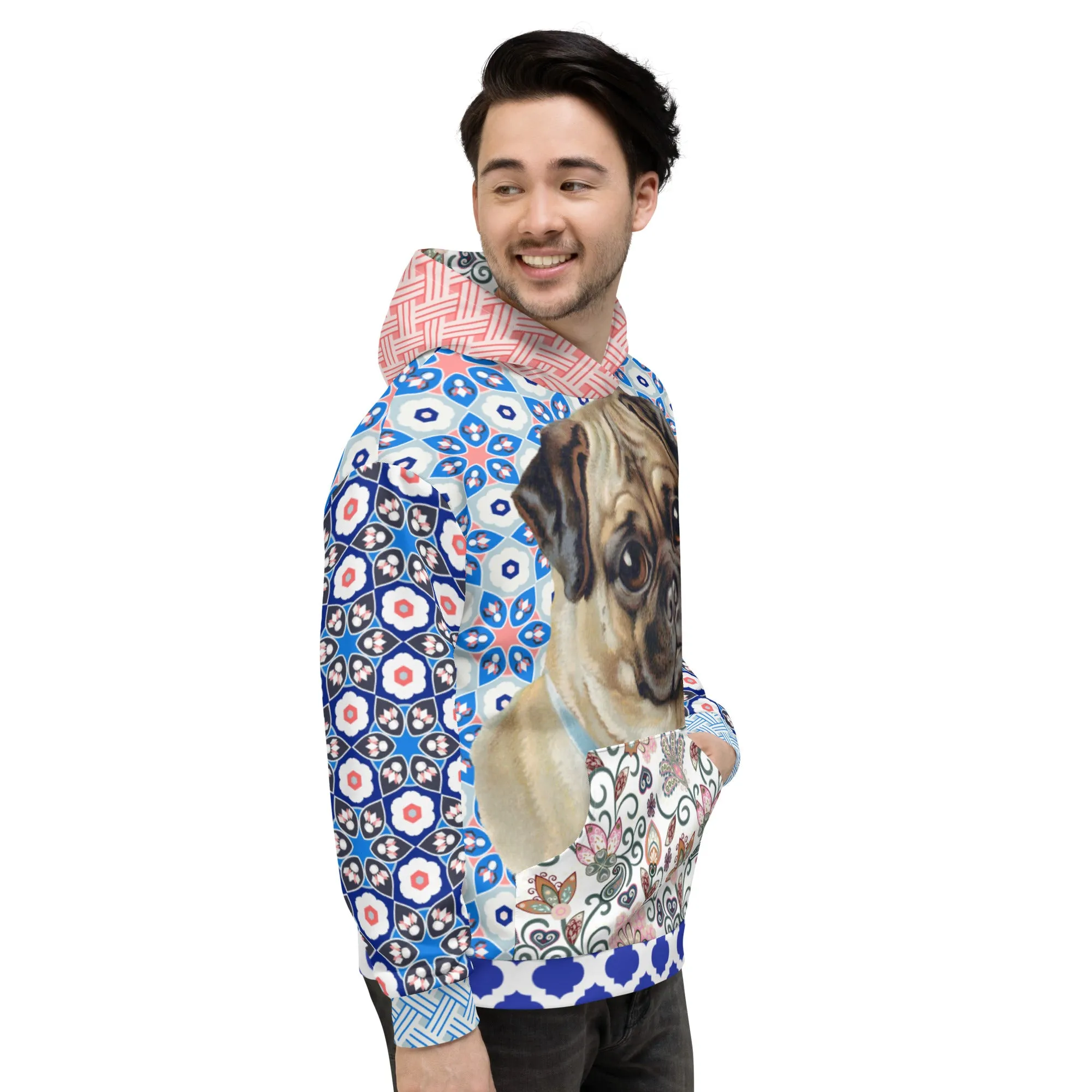 Jingle Pug Nordic Blue Snowflake Unisex Hoody