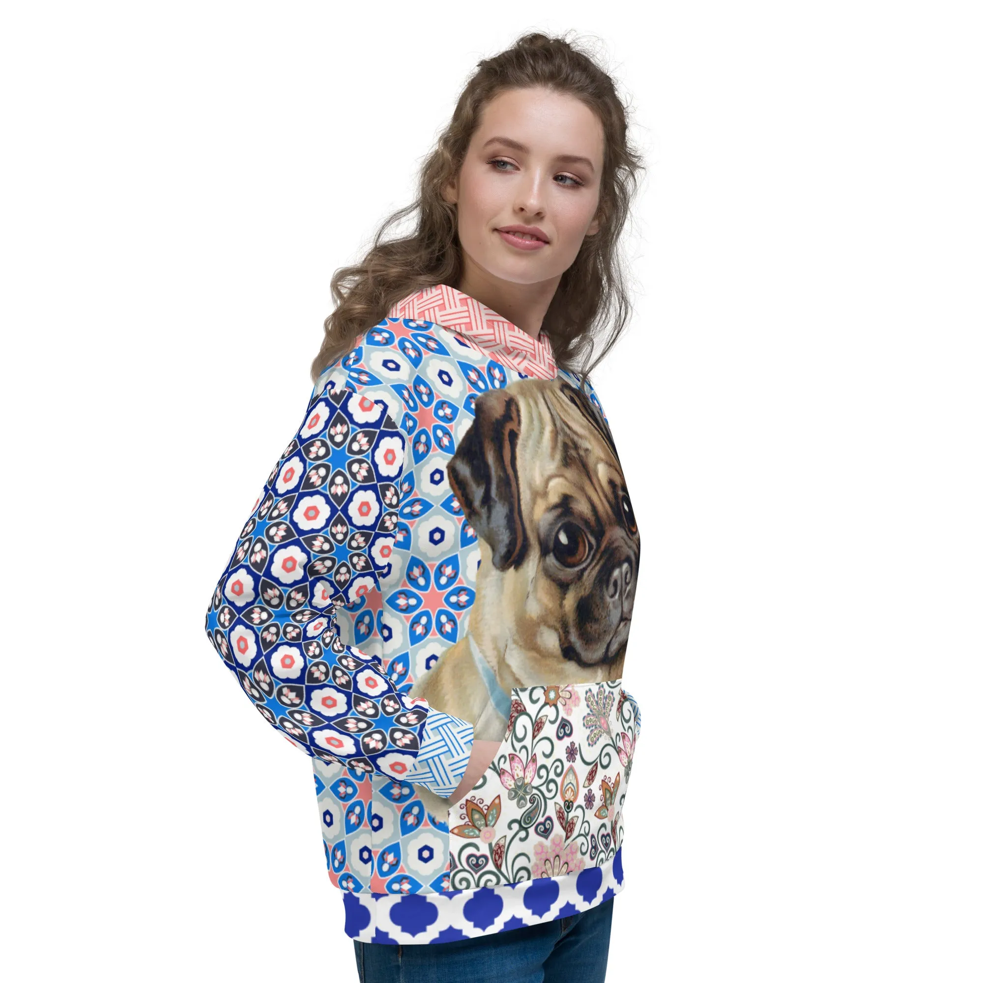 Jingle Pug Nordic Blue Snowflake Unisex Hoody